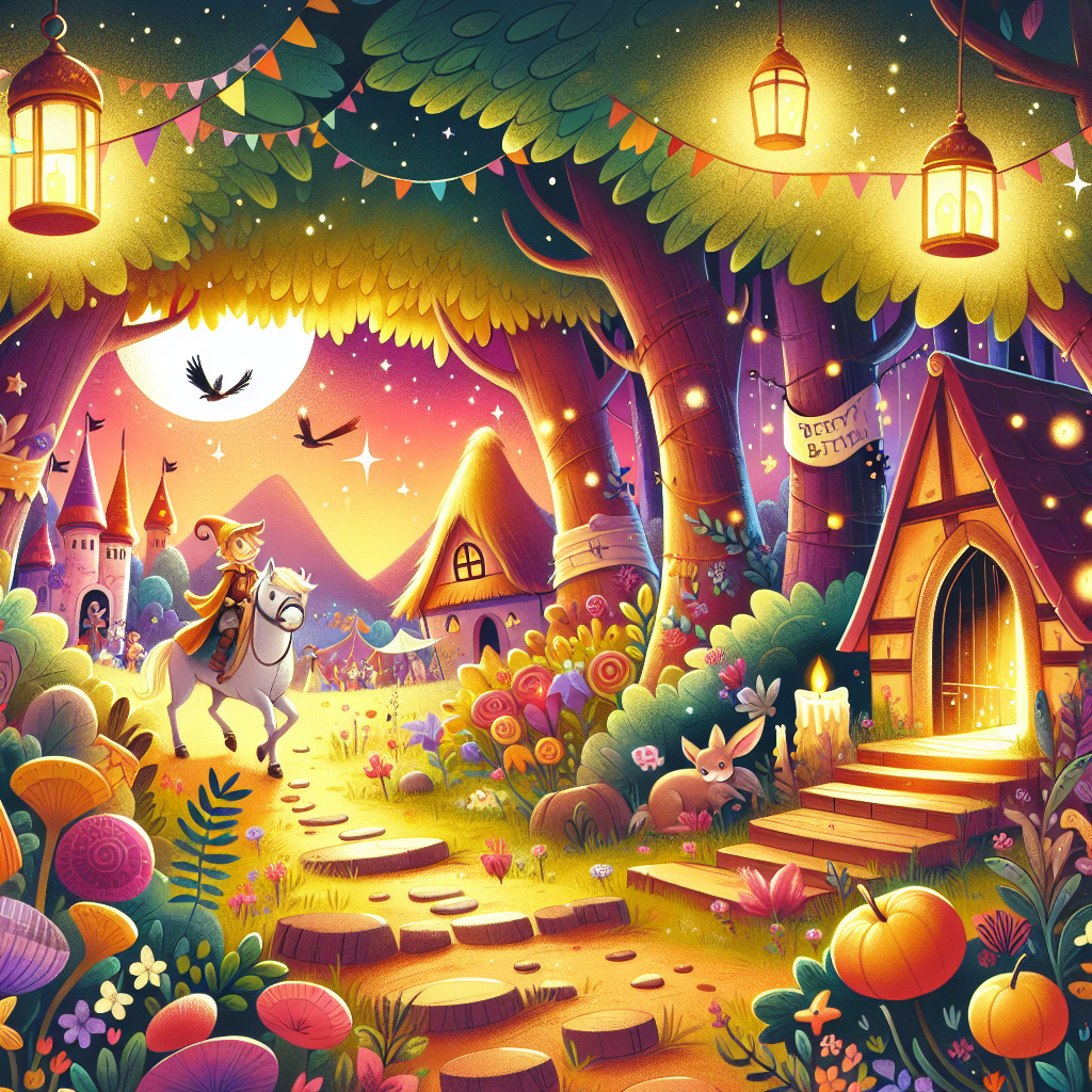 Colorful children's illustration for the story: Tom Thumb