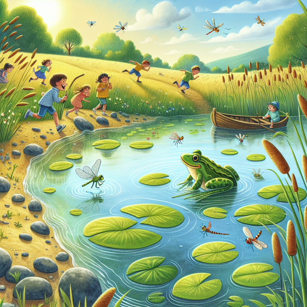Colorful children's illustration for the story: The Frog and the Boys