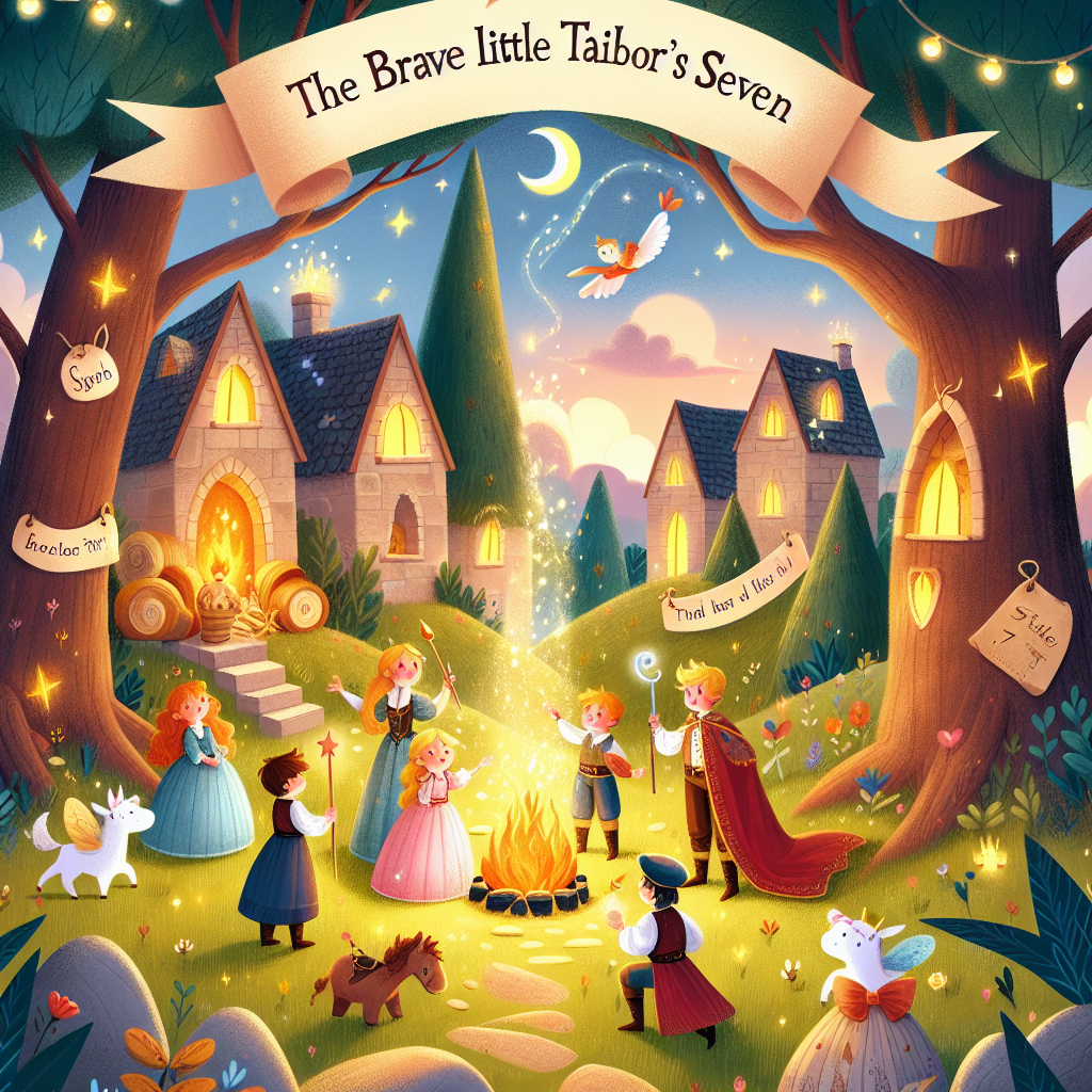 Colorful children's illustration for the story: The Brave Little Tailor