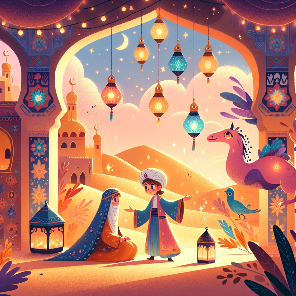 Colorful children's illustration for the story: The Tale of Prince Zayn and the Monster
