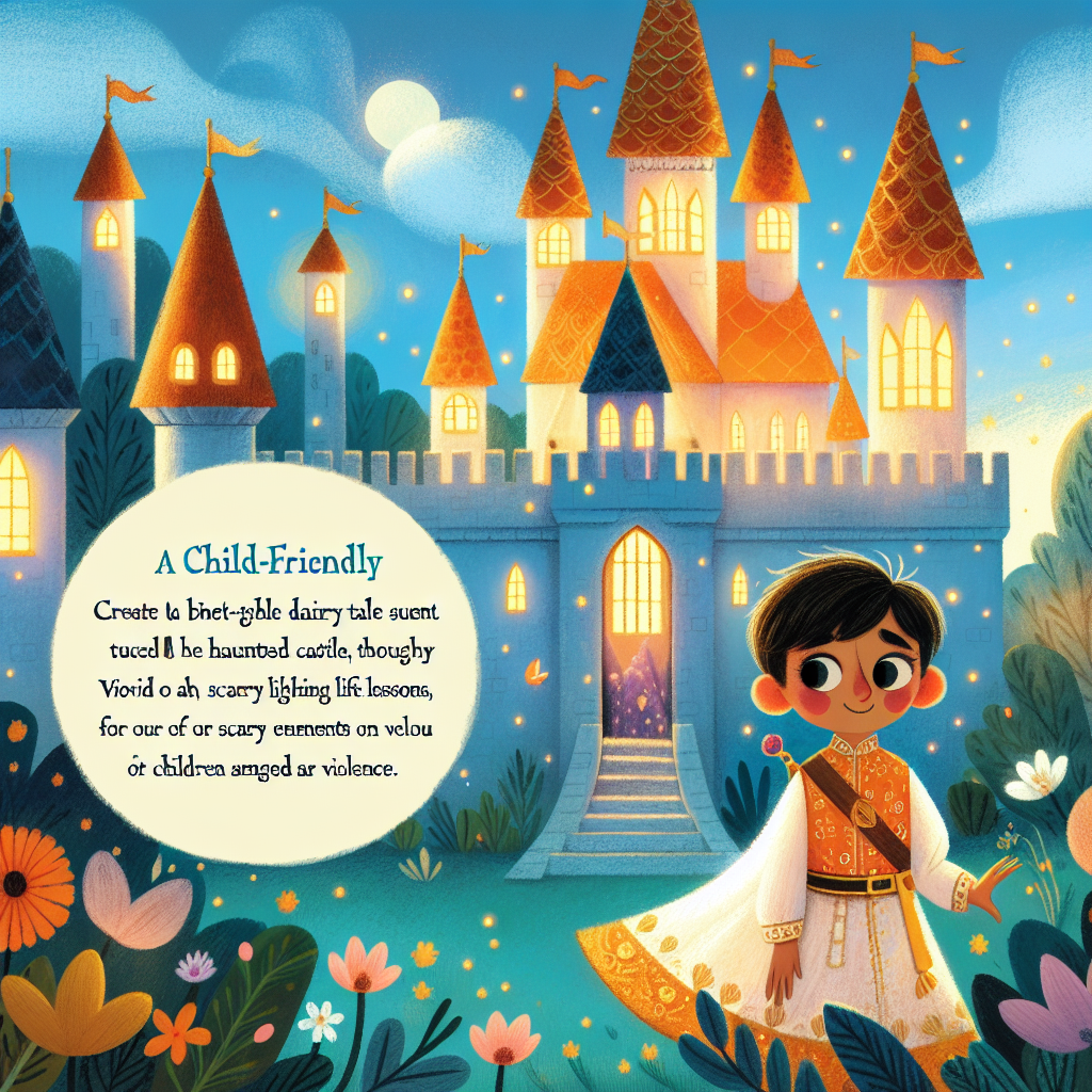 Colorful children's illustration for the story: The Brave Tinker and the Haunted Castle