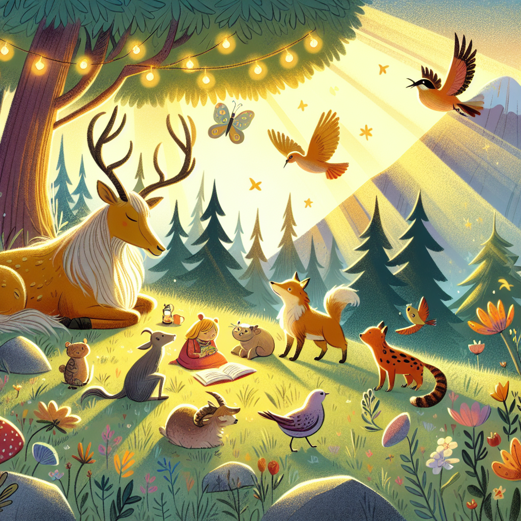 Colorful children's illustration for the story: The Goat and the Goatherd