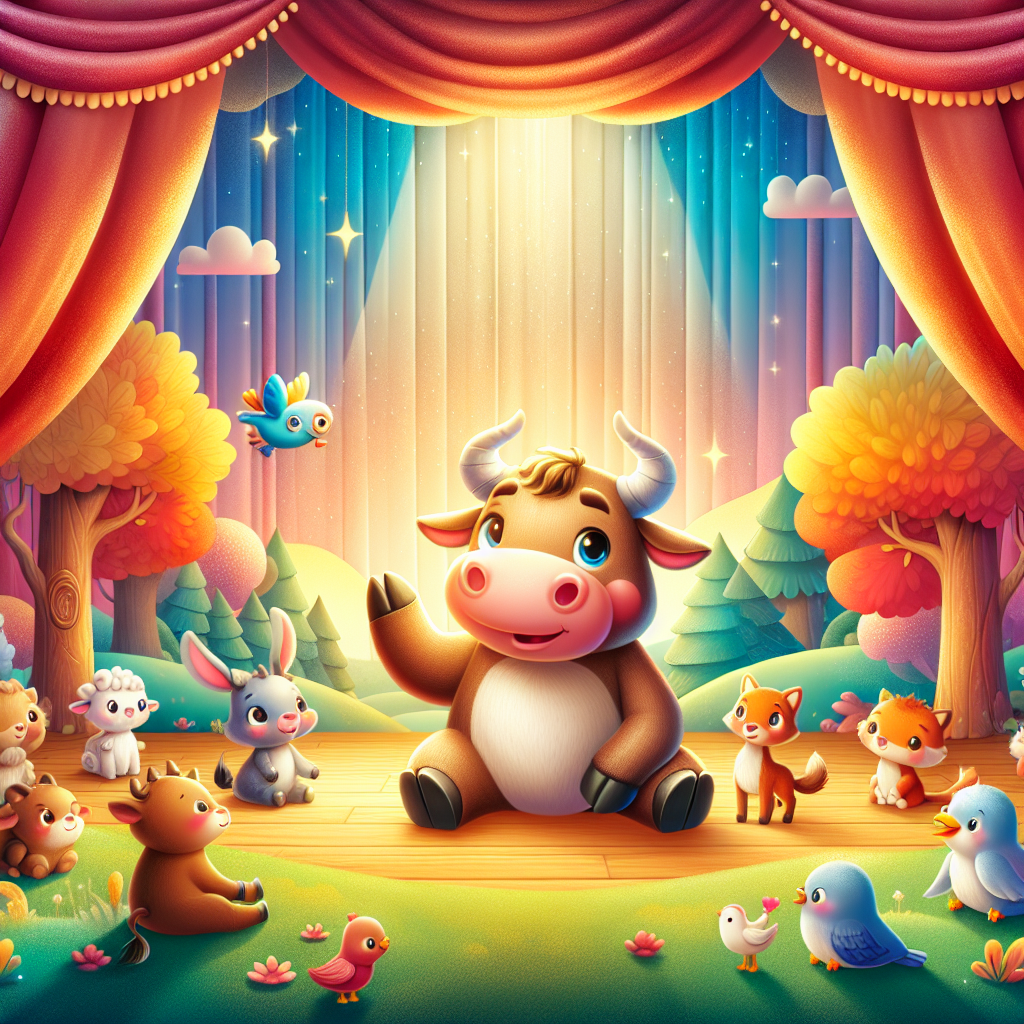 Colorful children's illustration for the story: The Lion and the Bull