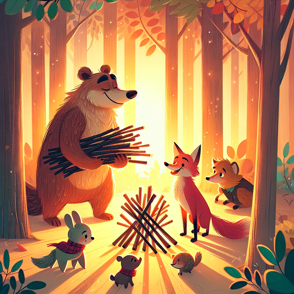 Colorful children's illustration for the story: The Bundle of Sticks