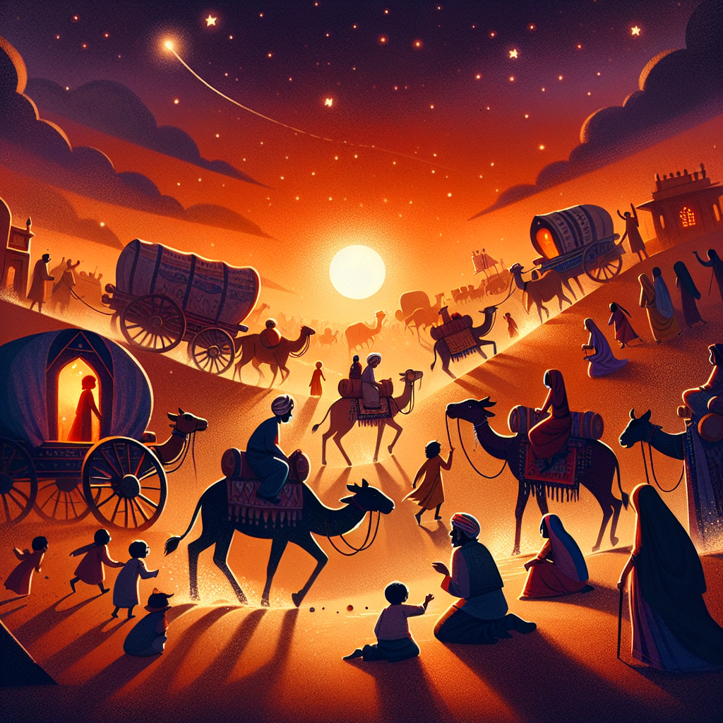 Colorful children's illustration for the story: The Merchant and the Water