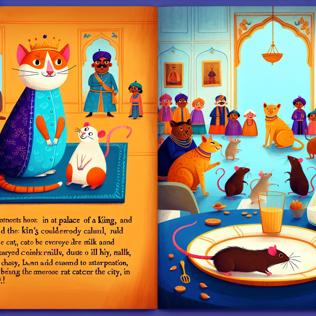 Colorful children's illustration for the story: The Cat That Hated Milk