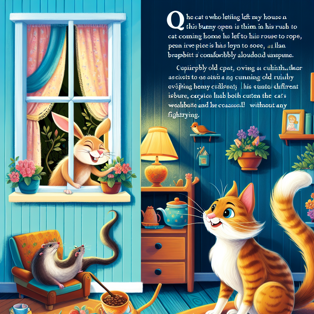 Colorful children's illustration for the story: The Rabbit and the Weasel