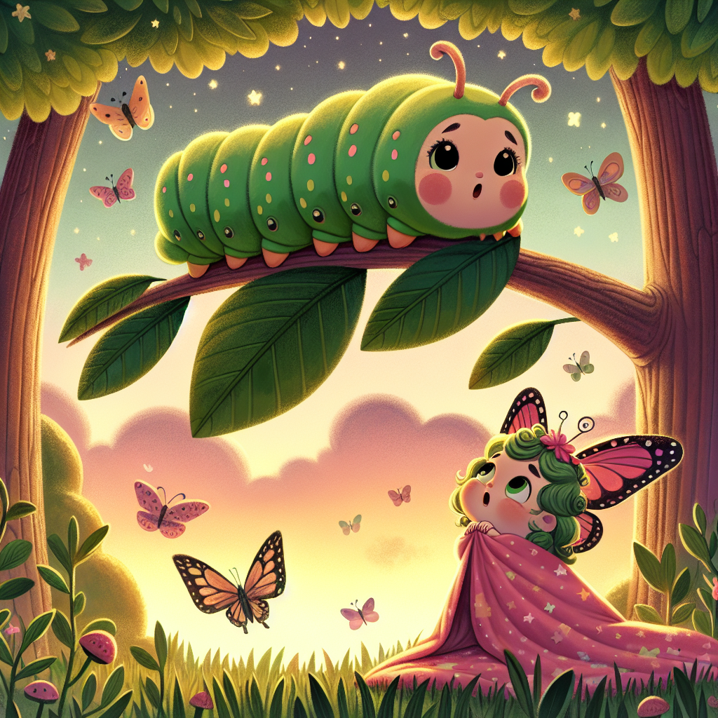 Colorful children's illustration for the story: The Caterpillar Who Learned to Fly