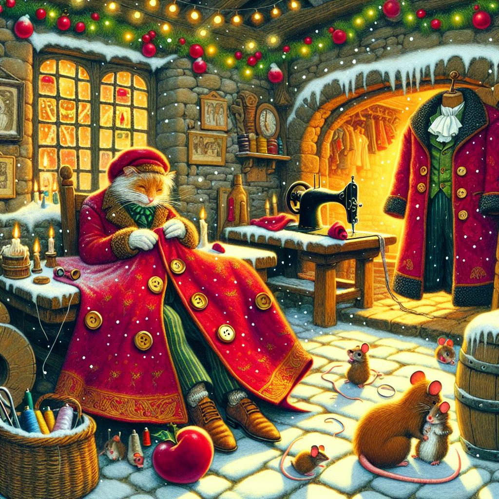 Colorful children's illustration for the story: The Christmas Coat