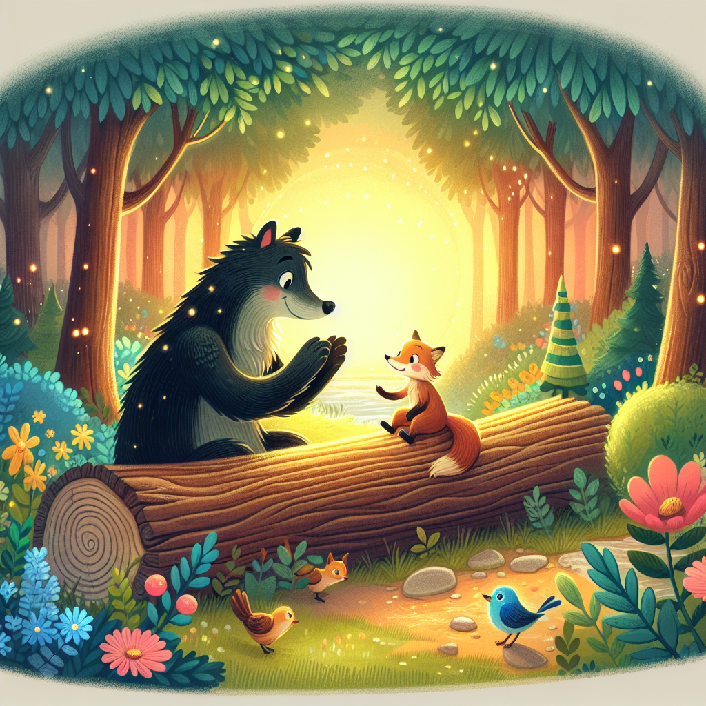 Colorful children's illustration for the story: The Goats and the Log