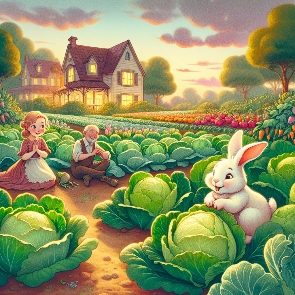 Colorful children's illustration for the story: The Clever Girl and the Rabbit