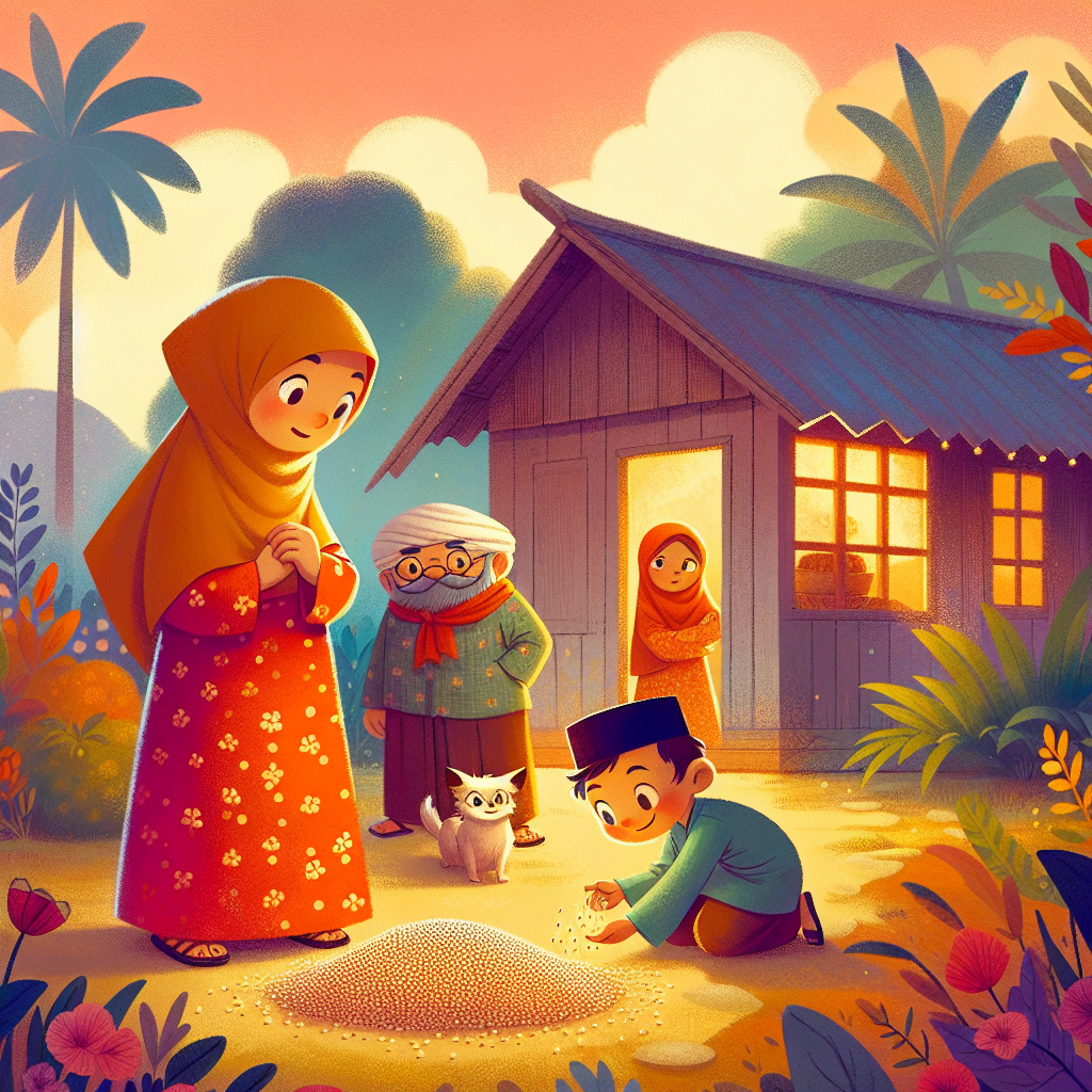 Colorful children's illustration for the story: The Brahmin and the Crooked Neighbor