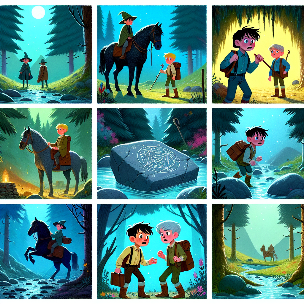 Colorful cartoon storyboard showing 8 key scenes from The Brave Brothers