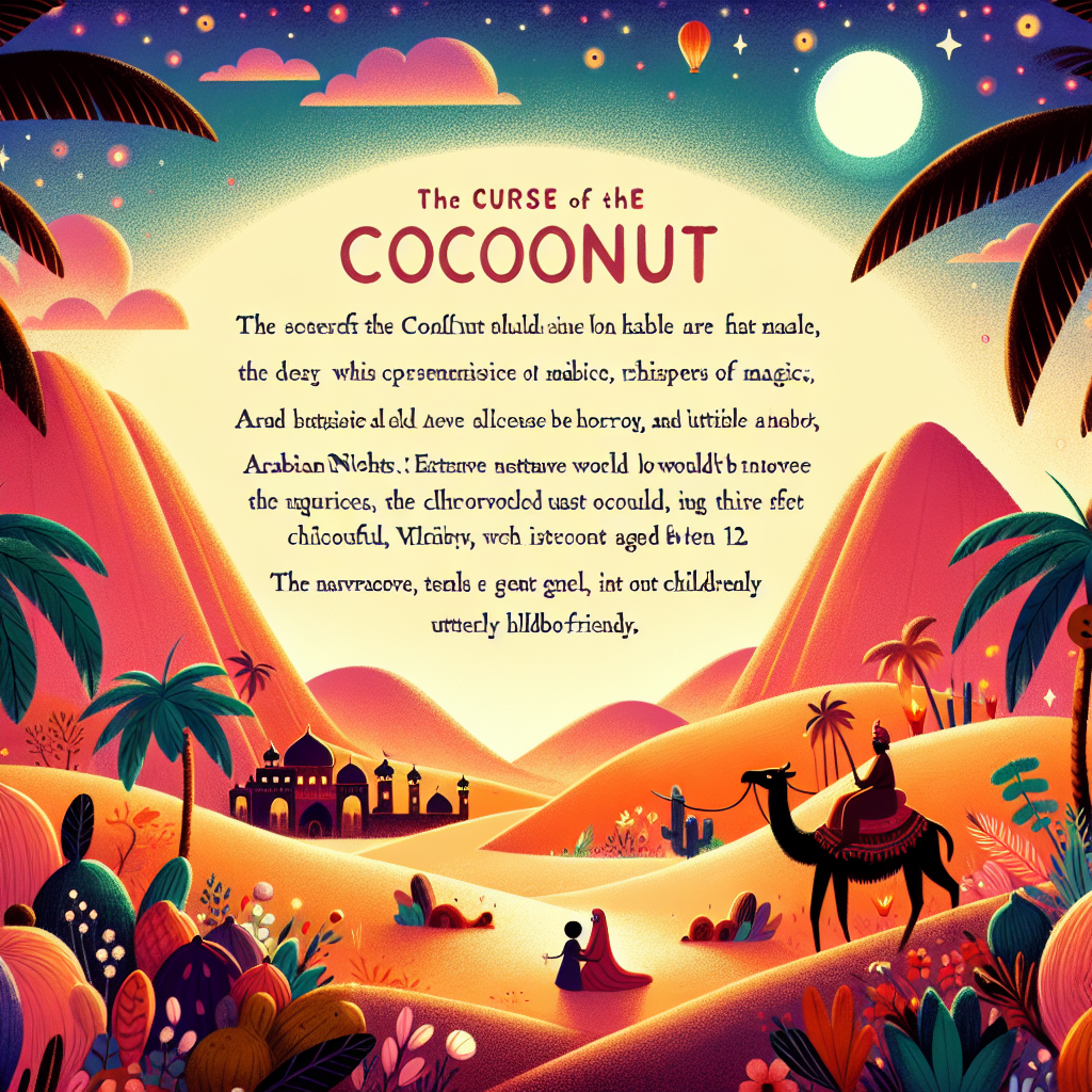 Colorful children's illustration for the story: The Tale of the Fisherman and the Genie