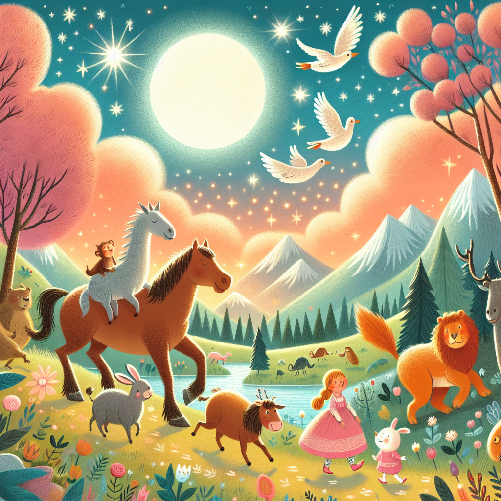 Colorful children's illustration for the story: The Lion in the Labyrinth