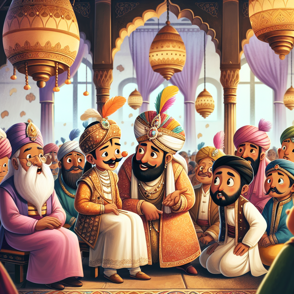 Colorful children's illustration for the story: The Sultan's Challenge