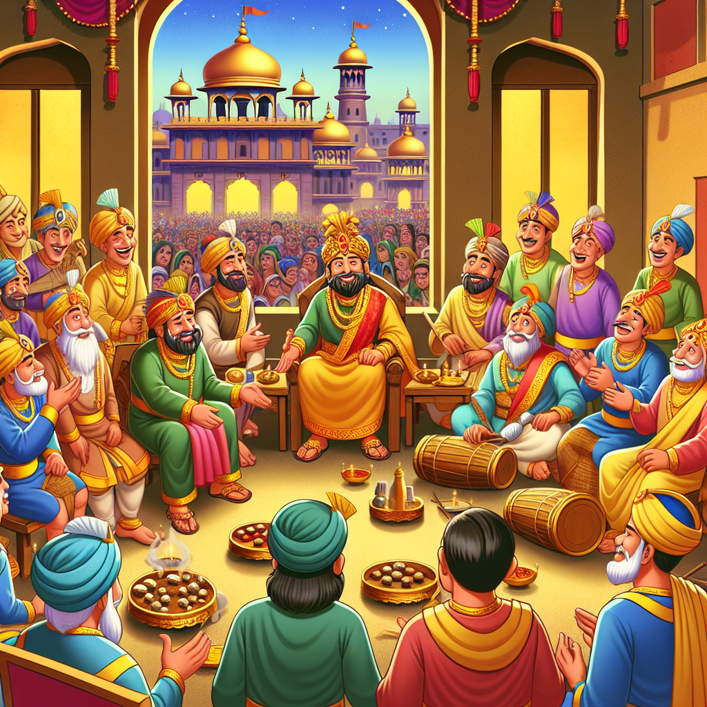 Colorful cartoon storyboard showing 8 key scenes from The Sultan's Challenge
