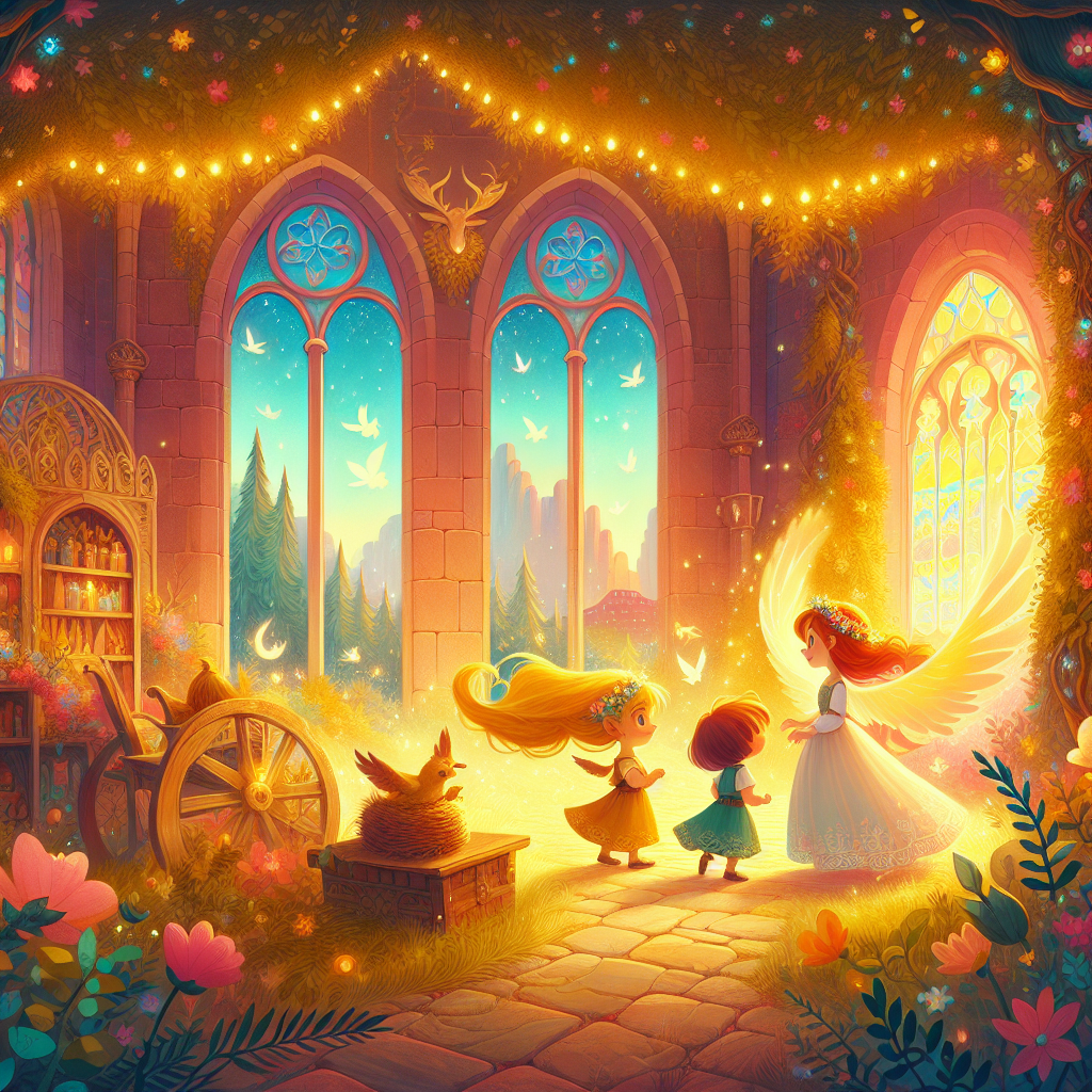 Colorful children's illustration for the story: The Devil's Three Golden Hairs