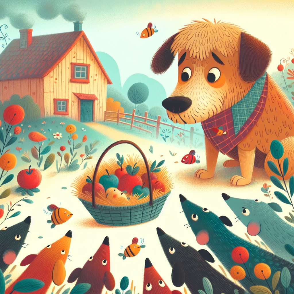 Colorful children's illustration for the story: The Dog and the Shadow