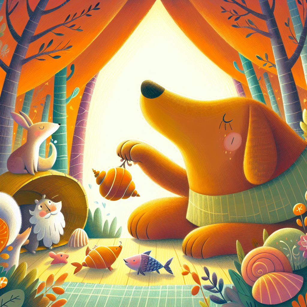 Colorful children's illustration for the story: The Dog and His Reflection