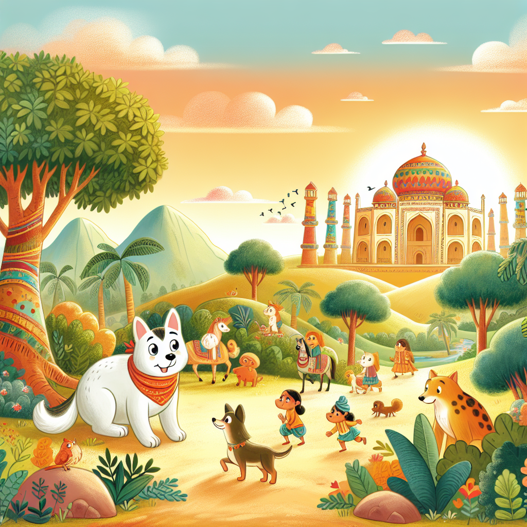 Colorful children's illustration for the story: The Dog in the Manger