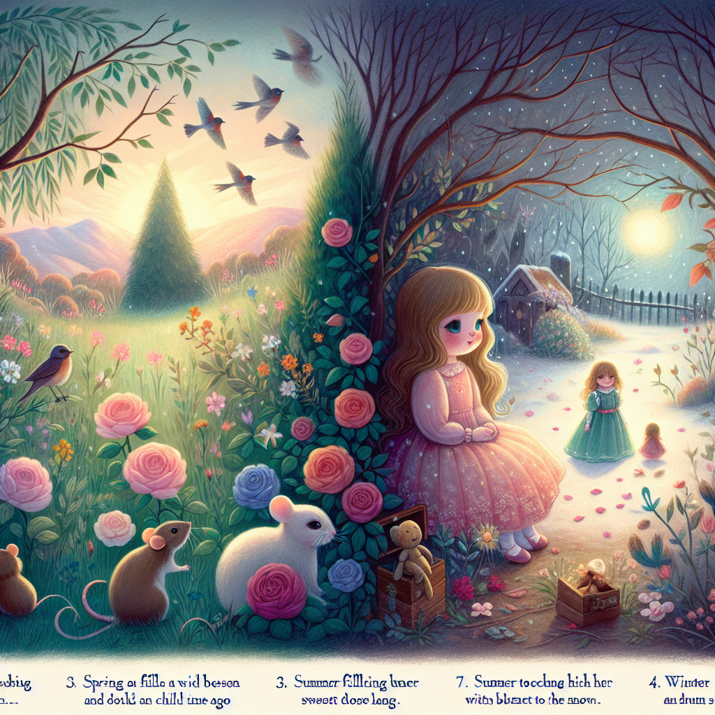 Colorful children's illustration for the story: The Doll Beneath the Roses