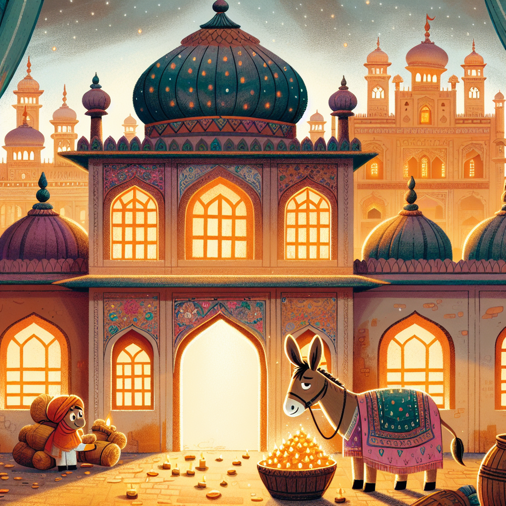 Colorful children's illustration for the story: The Donkey's Revenge