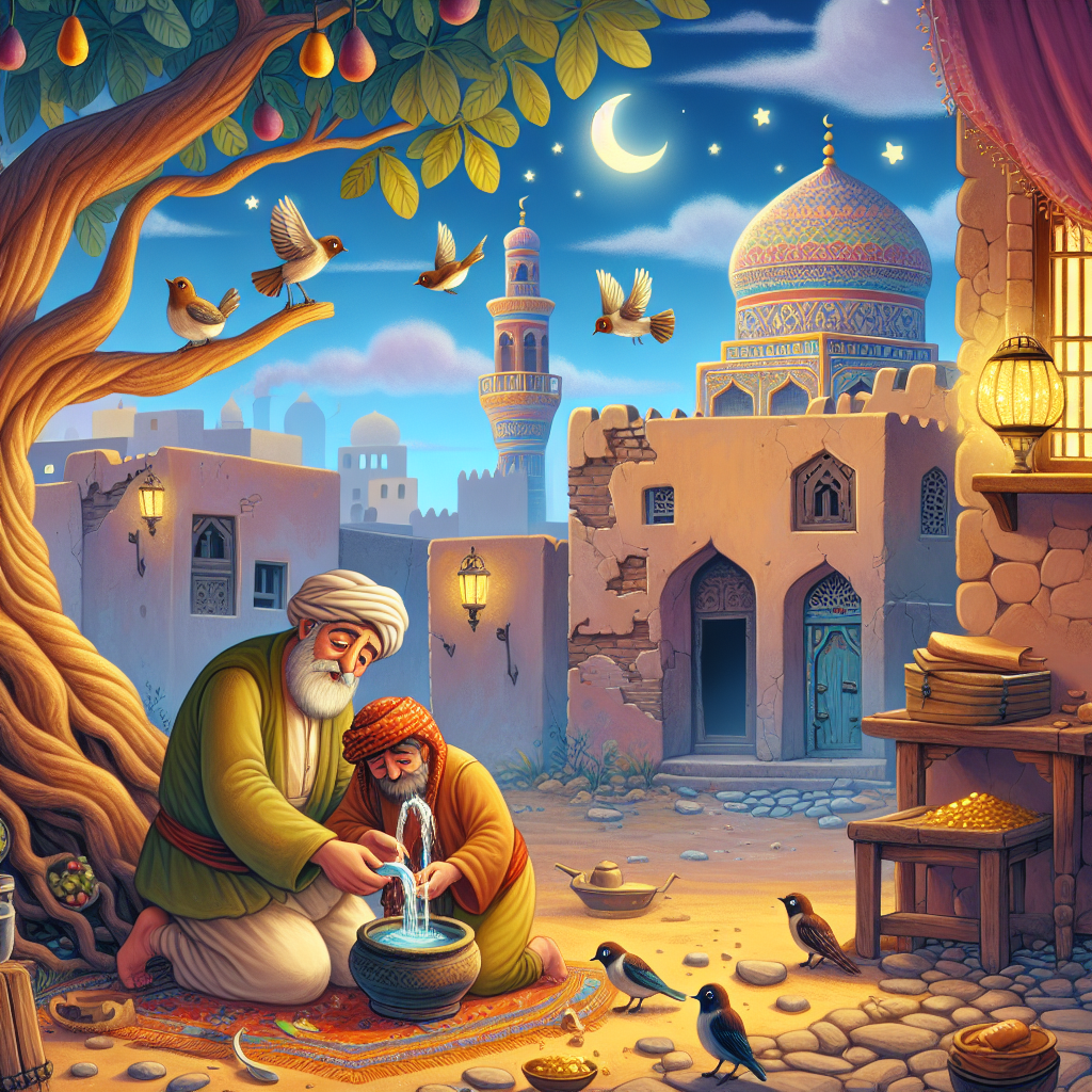 Colorful children's illustration for the story: The Treasure of the Blue Mosque