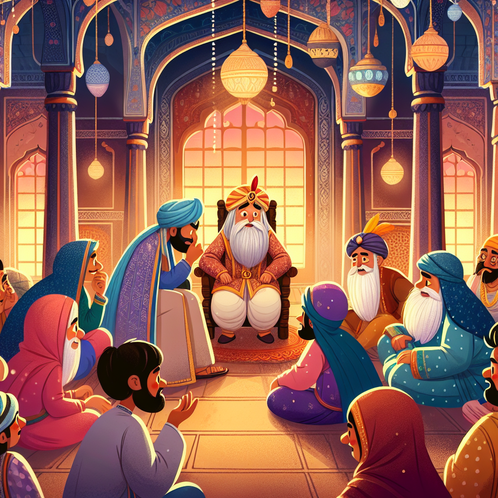 Colorful children's illustration for the story: The Dream of Akbar