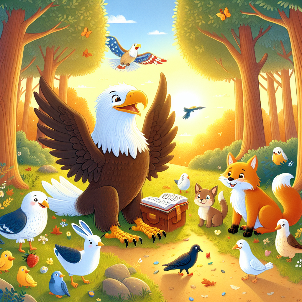 Colorful children's illustration for the story: The Eagle and the Serpent