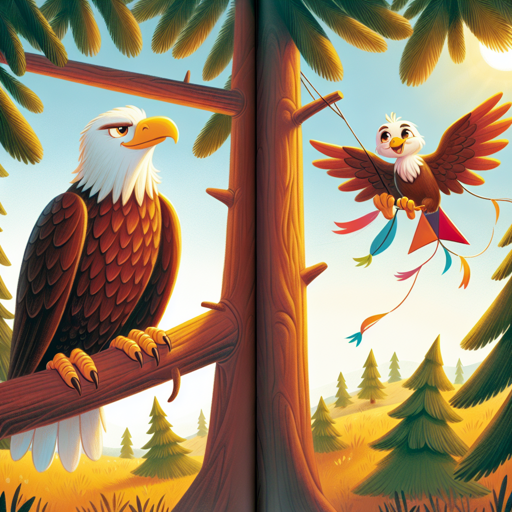 Colorful children's illustration for the story: The Eagle and the Kite