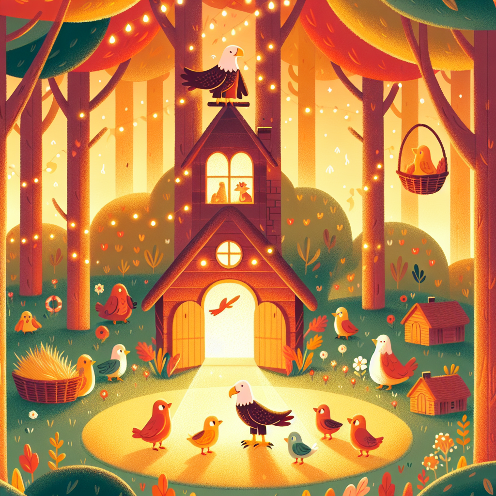 Colorful children's illustration for the story: The Eagle and the Fox