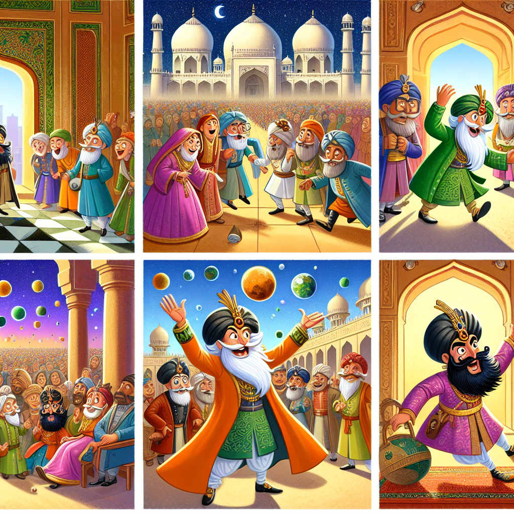 Colorful cartoon storyboard showing 8 key scenes from The Earth Is Round