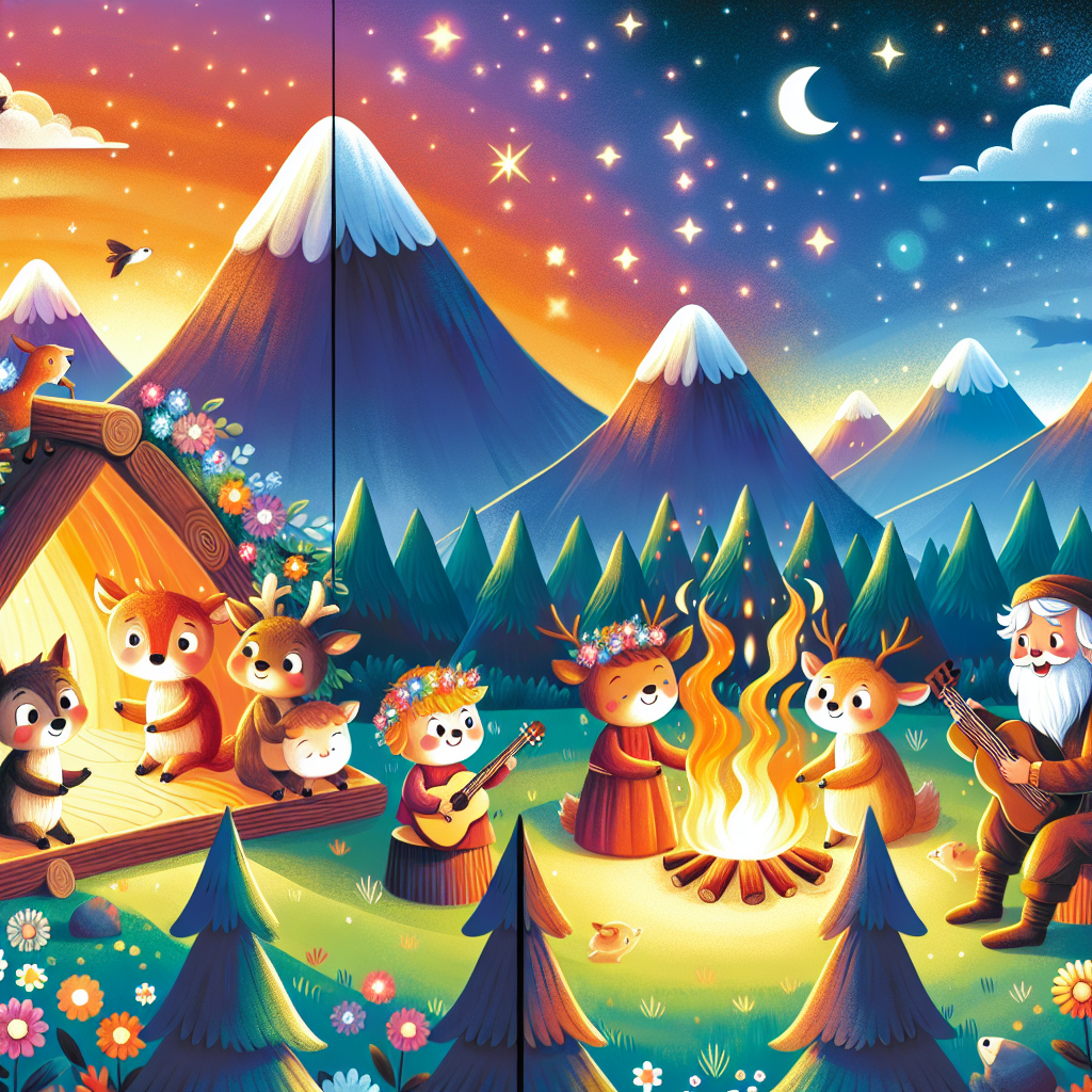 Colorful children's illustration for the story: The Echo of the Mountain