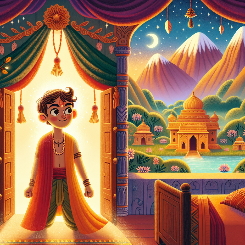 Colorful children's illustration for the story: The Guardian of the Door