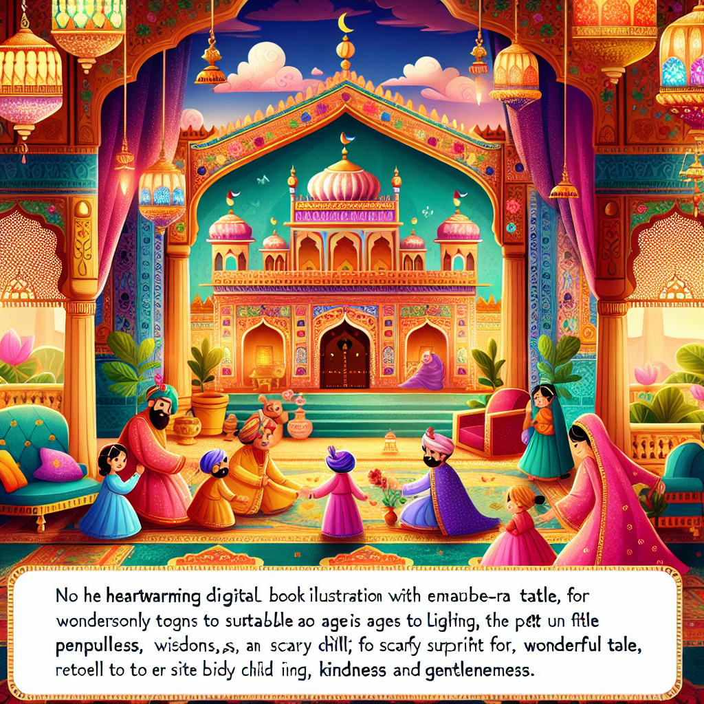 Colorful children's illustration for the story: The Little Girl and the Emperor