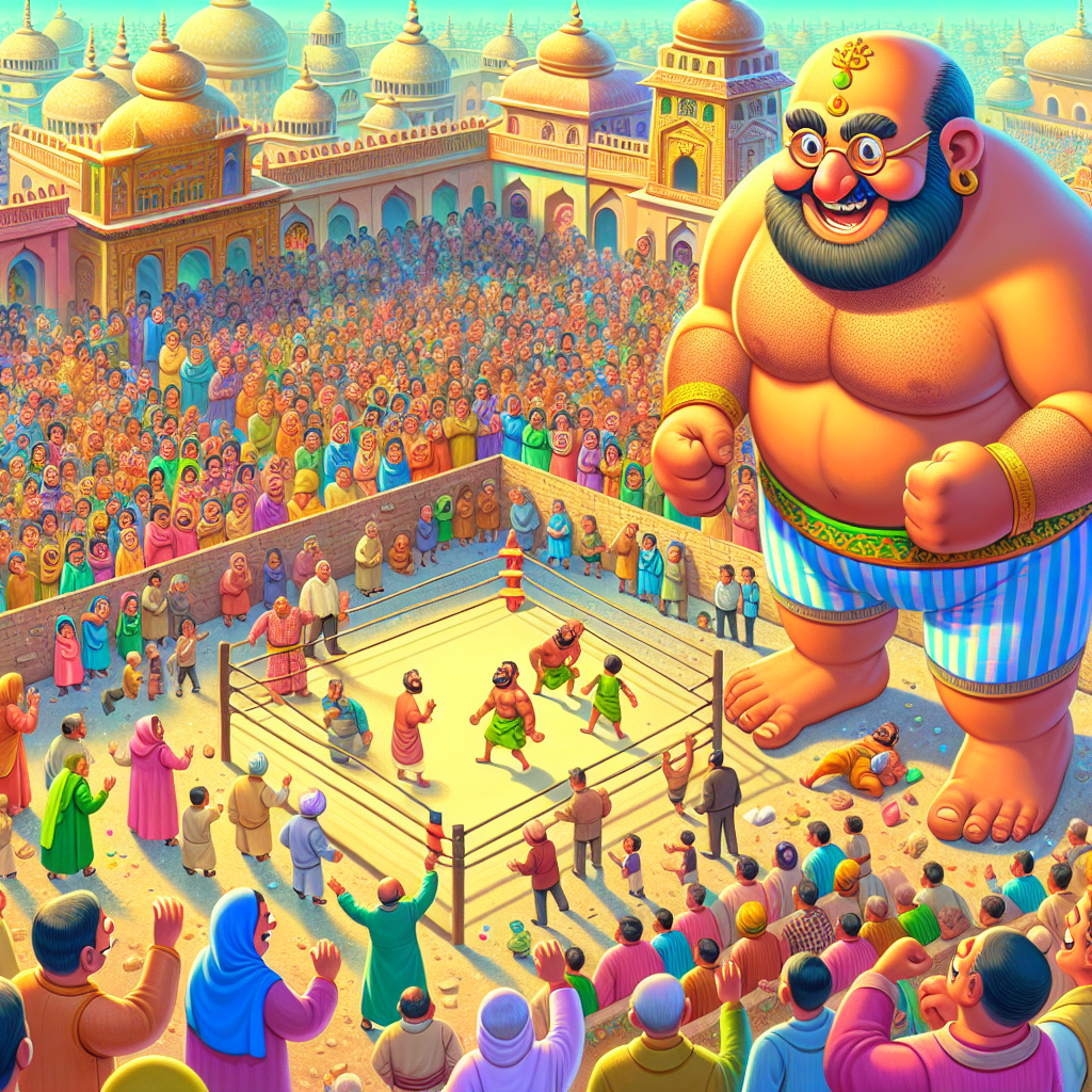 Colorful cartoon storyboard showing 8 key scenes from The Clever Wrestler