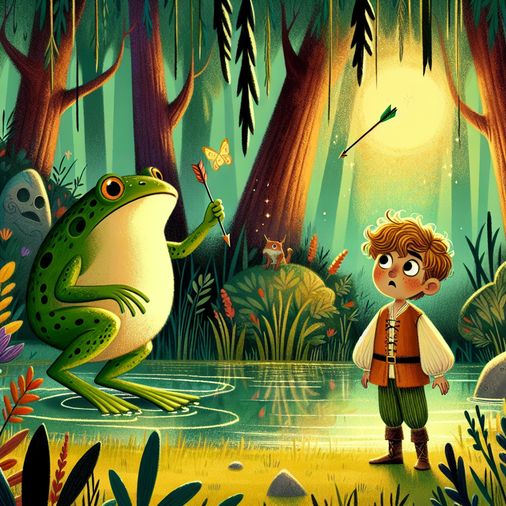 Colorful children's illustration for the story: The Frog Prince