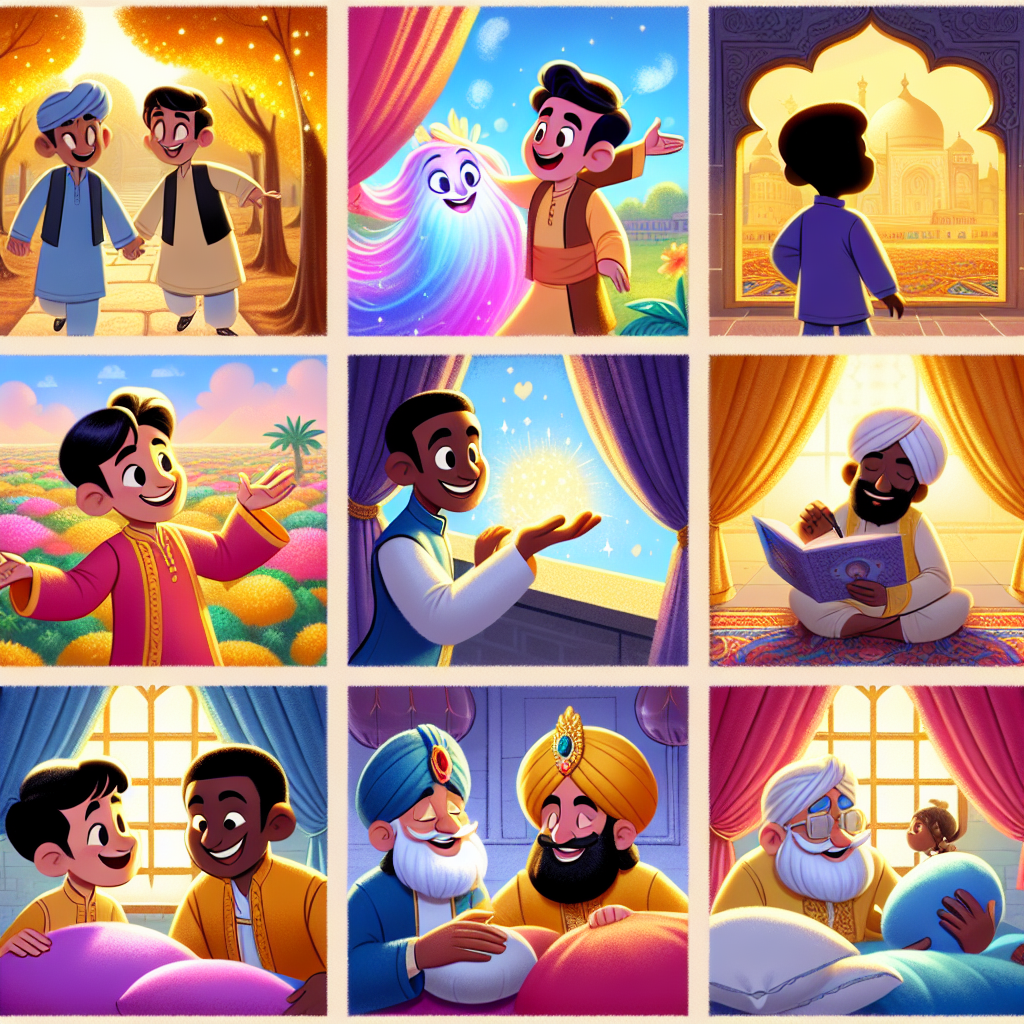 Colorful cartoon storyboard showing 8 key scenes from The Eyes of the Heart