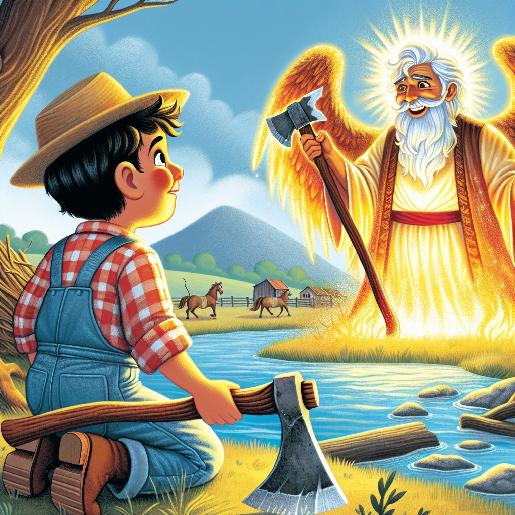 Colorful children's illustration for the story: The Honest Farmer