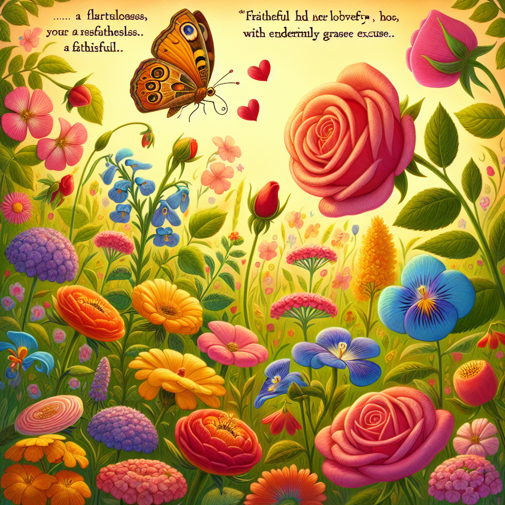 Colorful children's illustration for the story: The Butterfly and the Rose