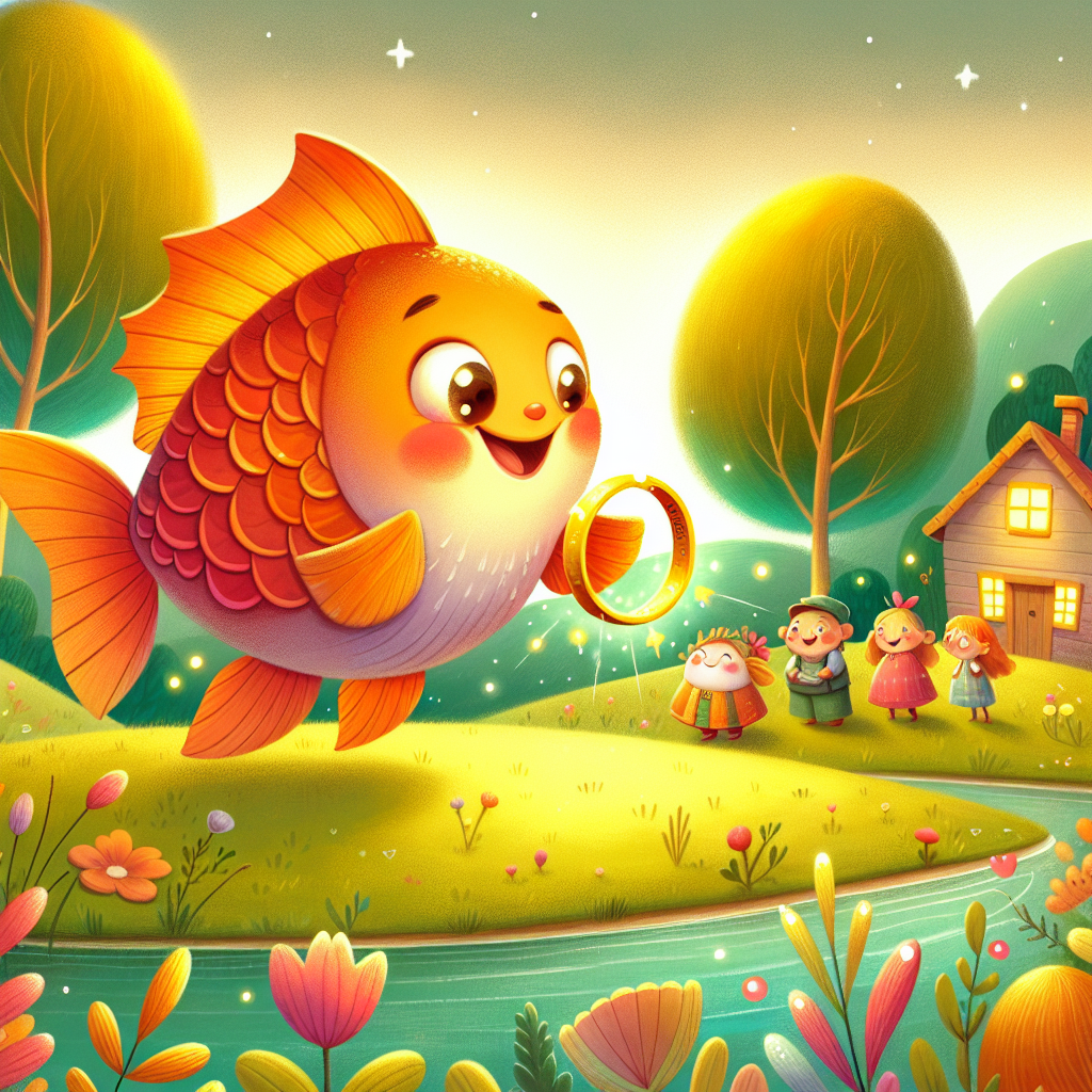 Colorful children's illustration for the story: The Fish That Wished for a Ring