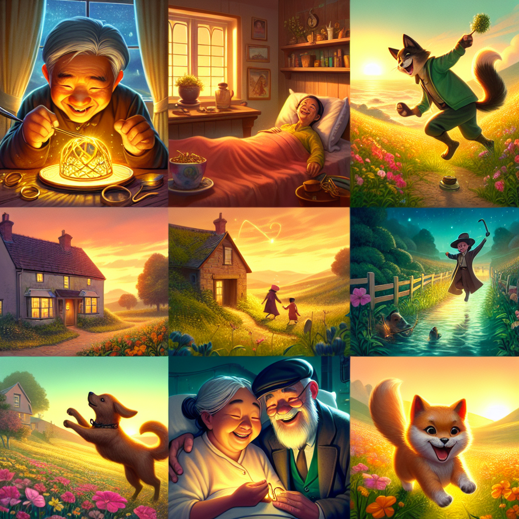 Colorful cartoon storyboard showing 8 key scenes from The Fish That Wished for a Ring