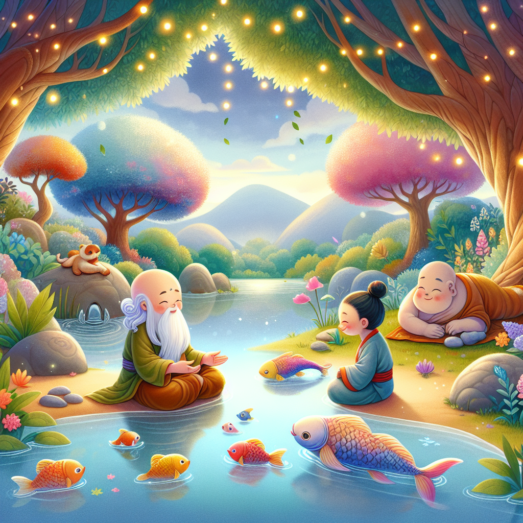 Colorful children's illustration for the story: The Fish Who Would Not Let Go