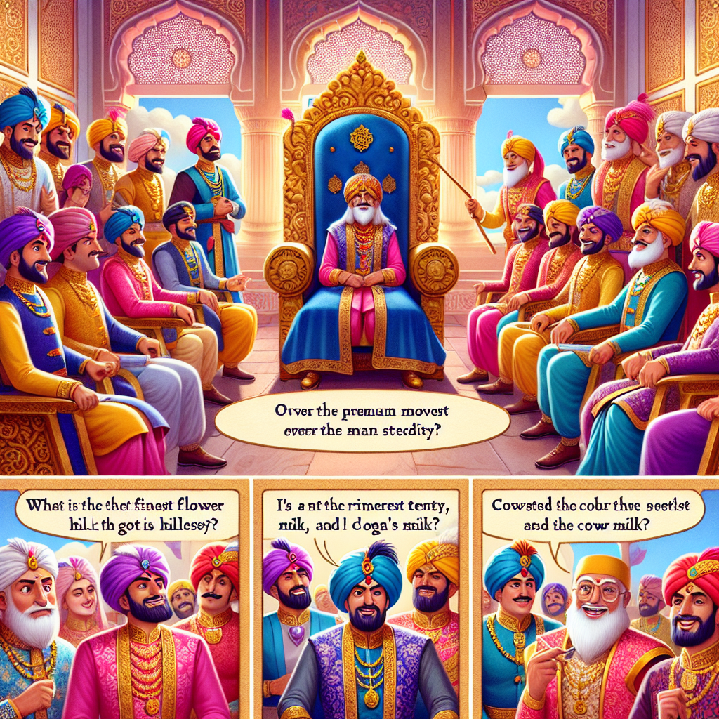 Colorful cartoon storyboard showing 8 key scenes from The Five Questions