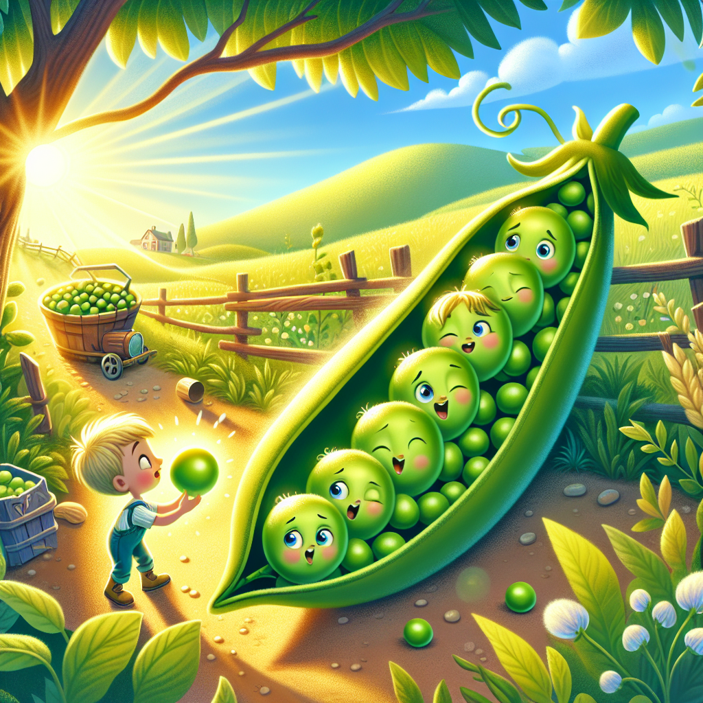 Colorful children's illustration for the story: The Peas in the Pod
