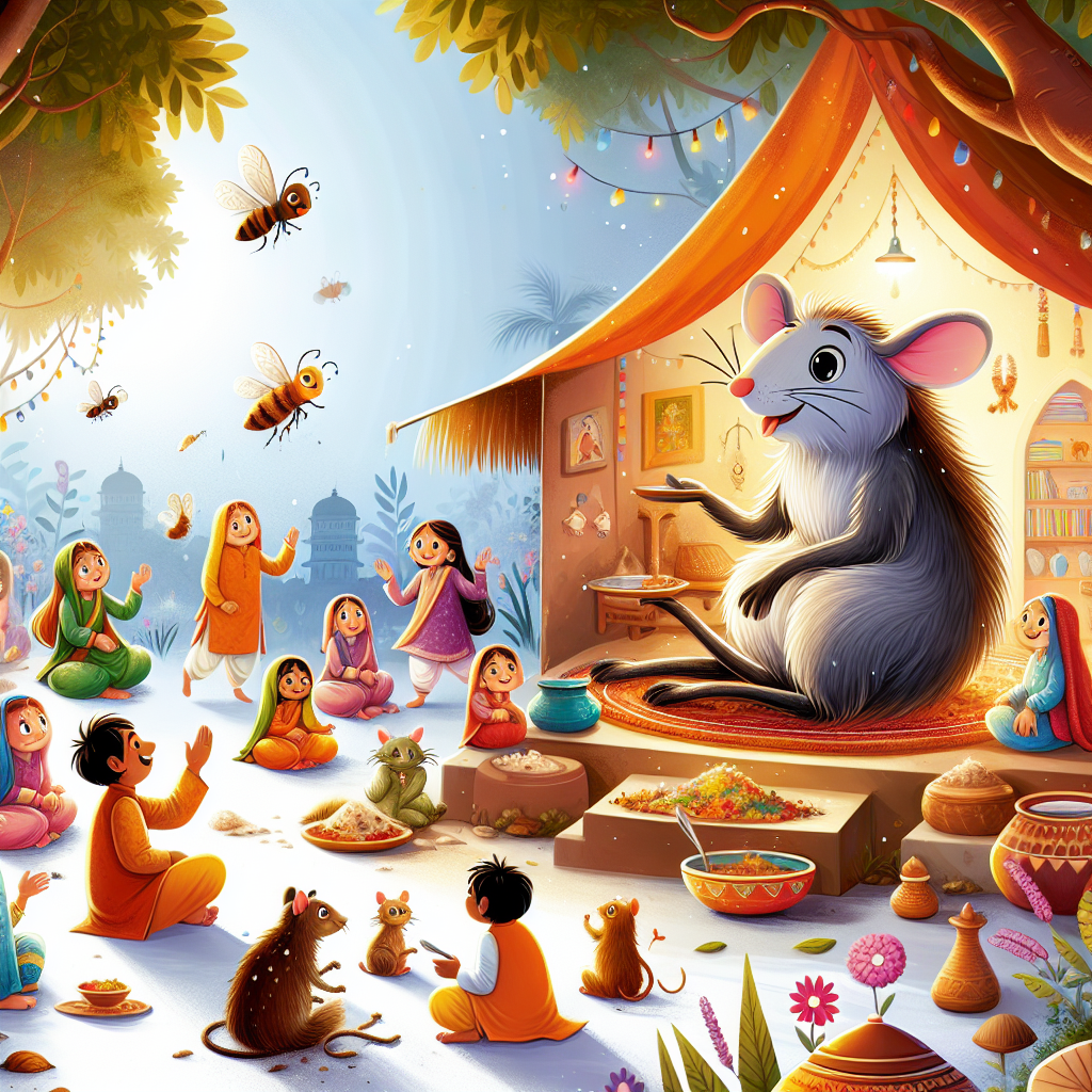 Colorful children's illustration for the story: The Flea and the Man