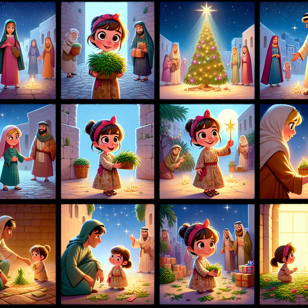 Colorful cartoon storyboard showing 8 key scenes from The Gift of the Magi