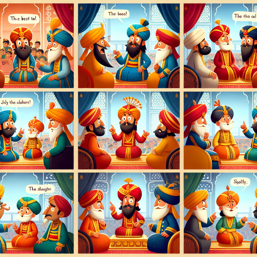 Colorful cartoon storyboard showing 8 key scenes from The Best Weapon