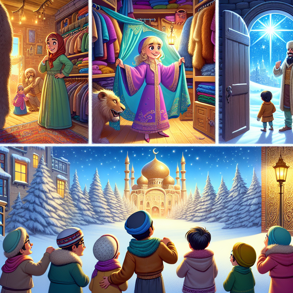 Colorful cartoon storyboard showing 8 key scenes from The Lion, the Witch and the Wardrobe